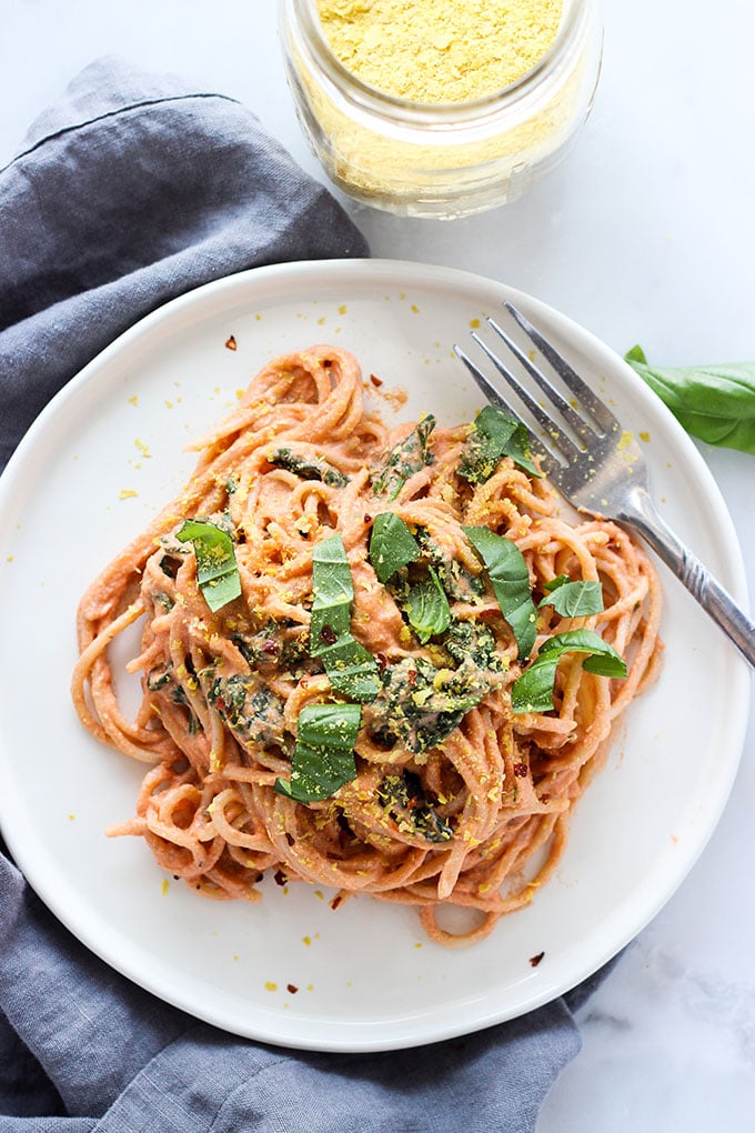 Pasta with Creamy Vegan Tomato Sauce | Dietitian Debbie Dishes