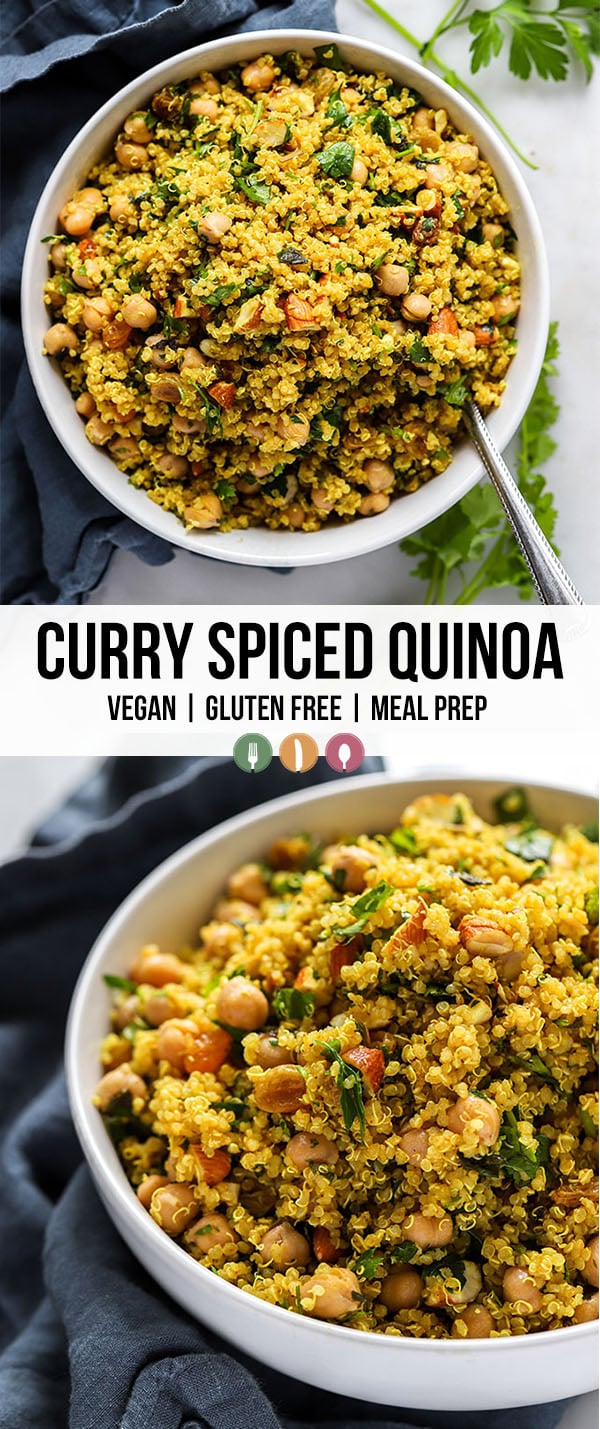 simple curry spiced quinoa in white bowl