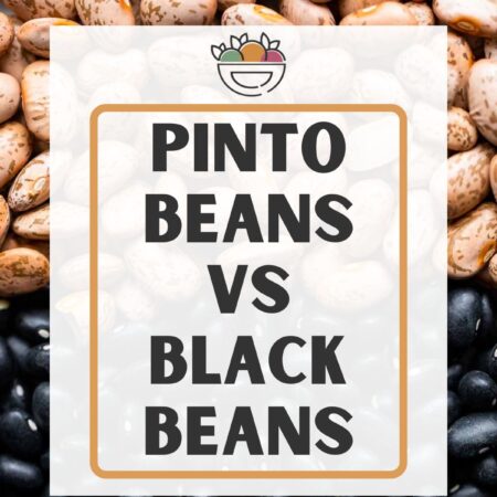 close up image of dried black beans and pinto beans with text overlay.