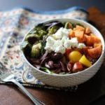 roasted vegetable salad, greek salad, vegetarian