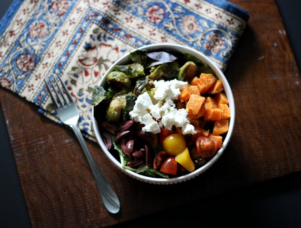 Greek salad, roasted vegetables, 