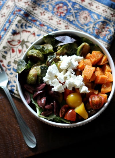 Greek salad, roasted vegetables,