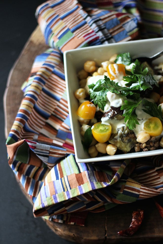 Roasted Eggplant Lentil Bowl 