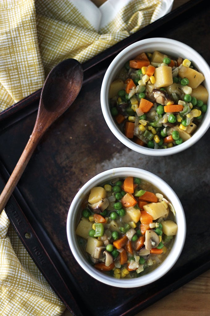 Mini Vegetarian Pot Pies on baking sheet.