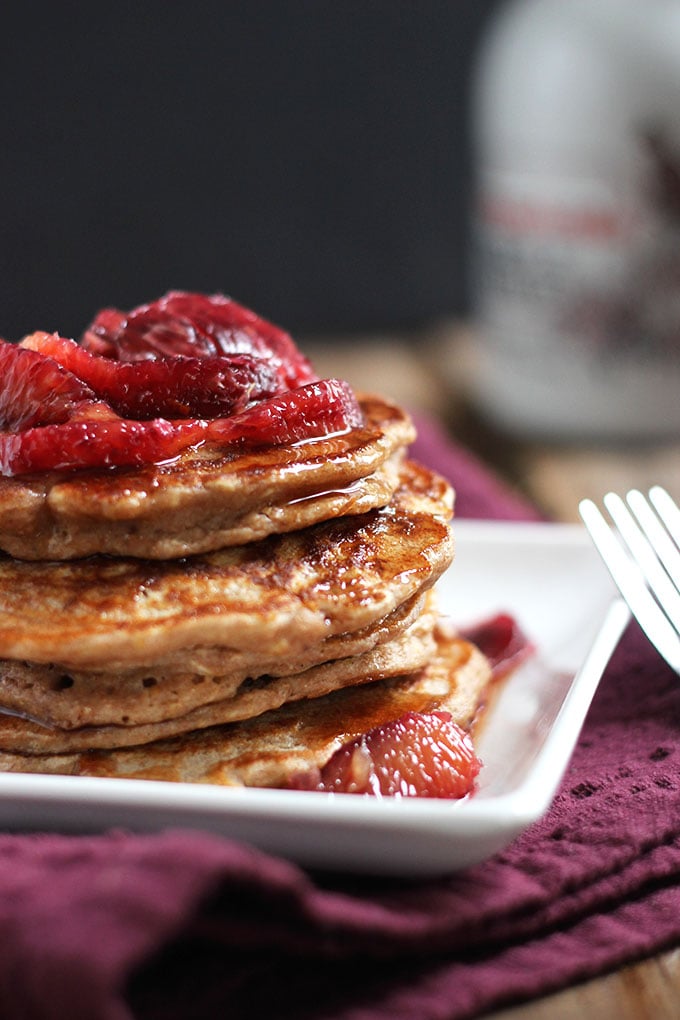 Blood Orange Buttermilk Pancakes close up on a plate.