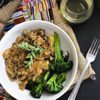 Vegan Seitan and Mushrooms with Polenta