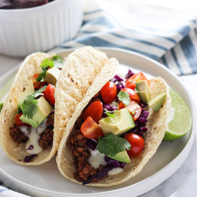 Lentil Tacos with spicy cheese sauce