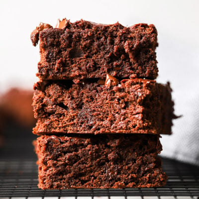 stacked vegan chocolate chip brownies