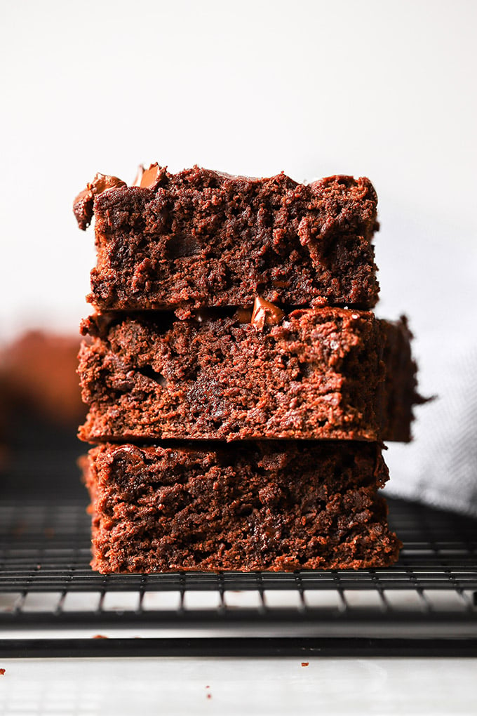 stacked vegan chocolate chip brownies