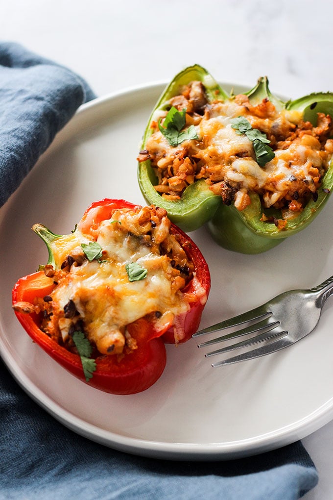 Spicy Tempeh Stuffed Peppers | Vegetarian, Gluten Free