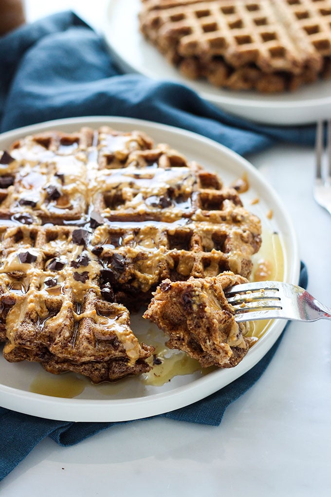 Vegan Chocolate Peanut Butter Waffles - Dietitian Debbie Dishes