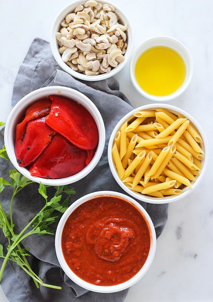 Red Pepper Penne Pasta ingredients.