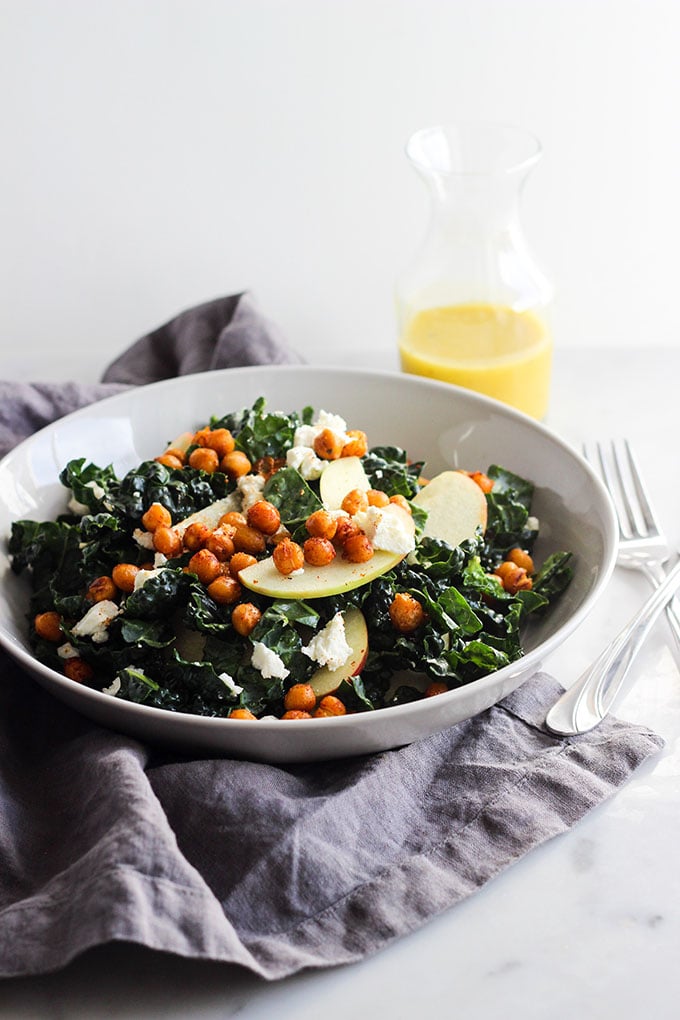 Kale Salad with Crispy Chickpeas and Apples
