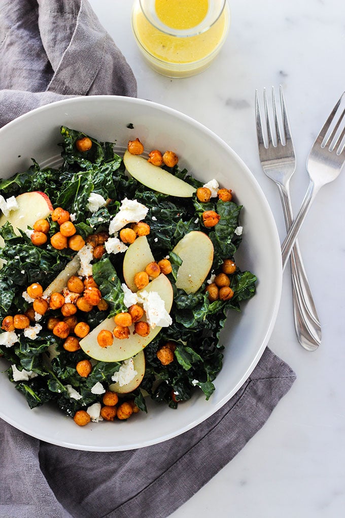 Kale Salad with Crispy Chickpeas and Apples
