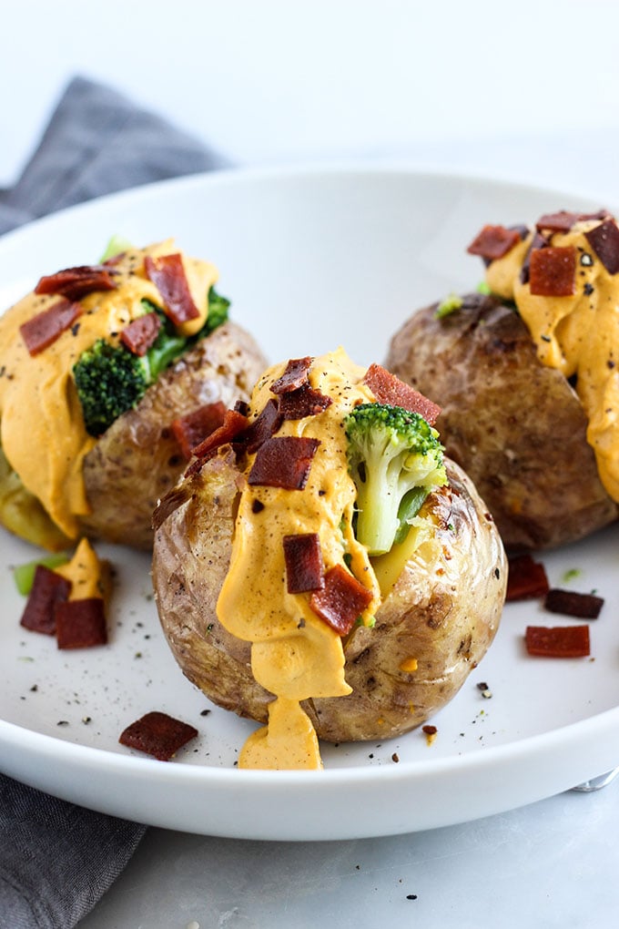 Vegan Broccoli and Cheddar Stuffed Potatoes
