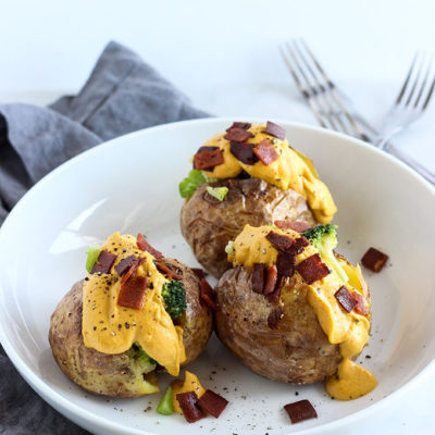 Vegan Broccoli and Cheddar Stuffed Potatoes