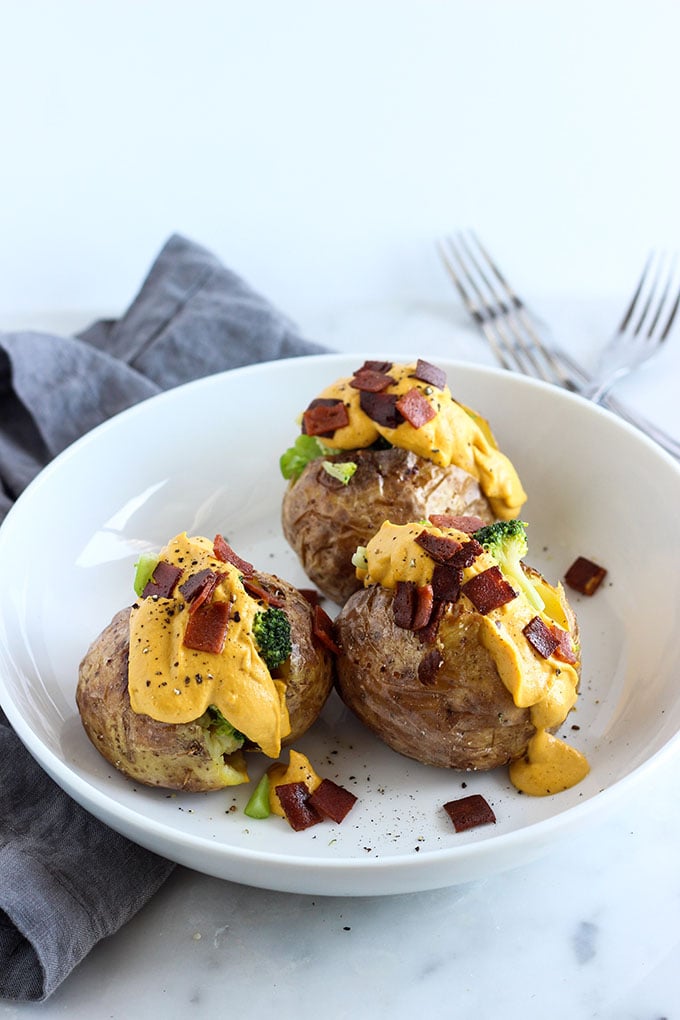 Vegan Broccoli and Cheddar Stuffed Potatoes