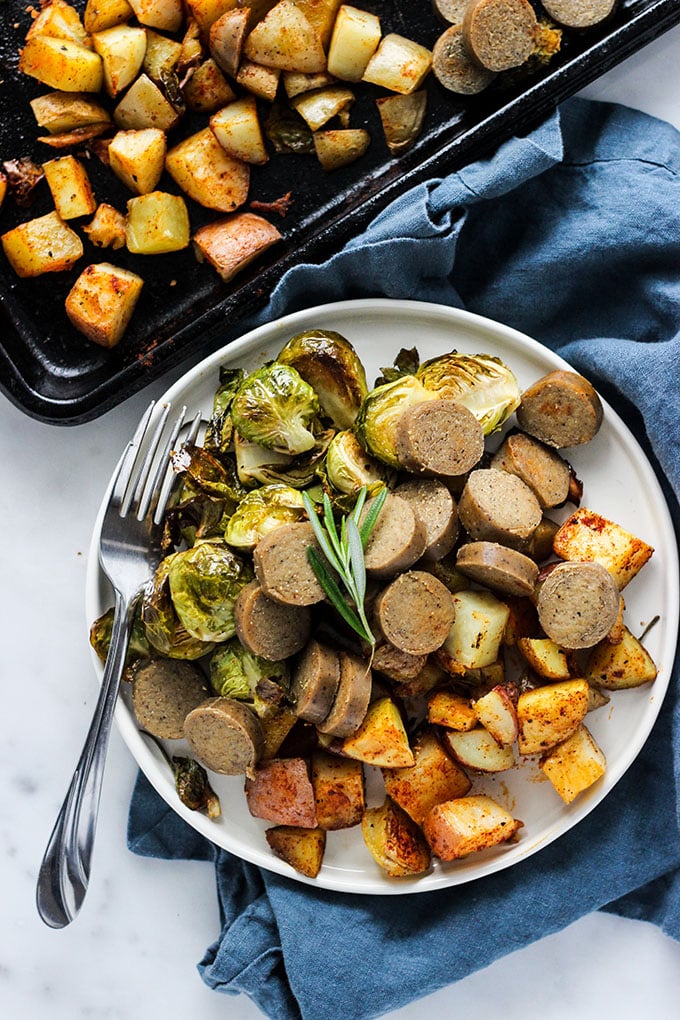 Vegan Sausage Sheet Pan Dinner | Dietitian Debbie Dishes