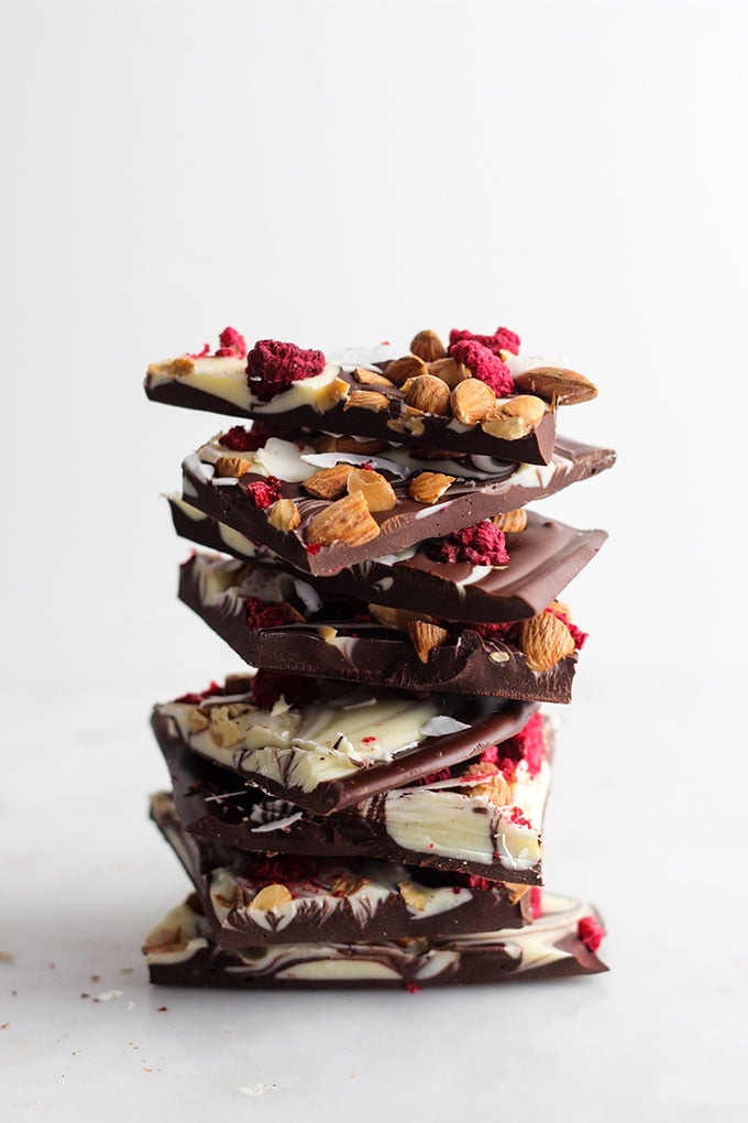 Raspberry Almond Dark Chocolate Bark | A pretty desert to make for your sweetie this Valentine's Day!