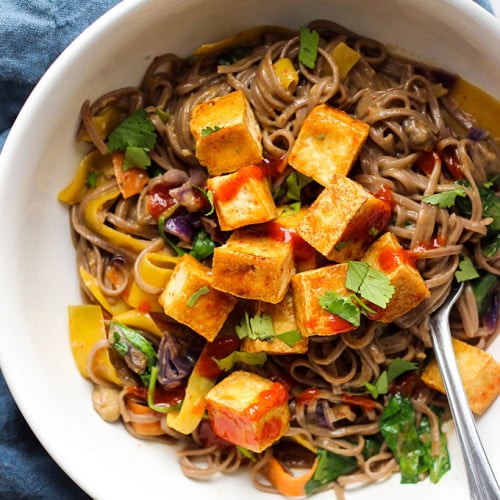 Vegan Curry Soba Noodles with Crispy Tofu | Dietitian Debbie Dishes