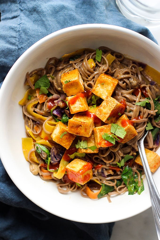 Vegan Curry Soba Noodles with Crispy Tofu | Dietitian Debbie Dishes