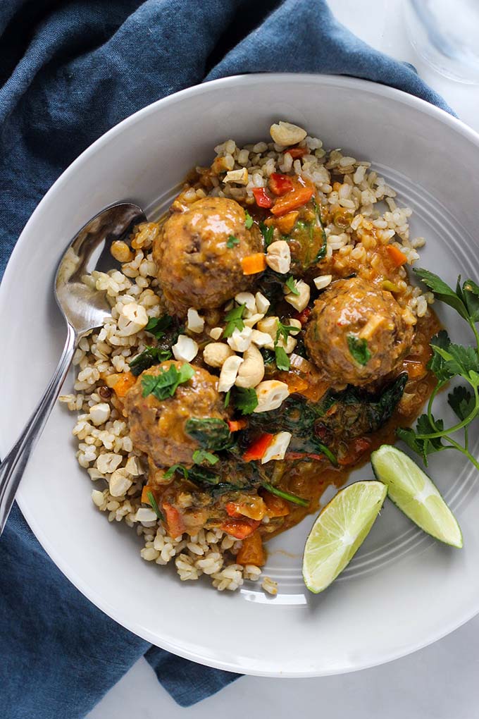 Lentil Meatballs with Curry Sauce | Dietitian Debbie Dishes