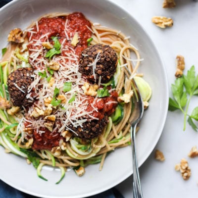 Lentil Walnut Meatballs and Spaghetti