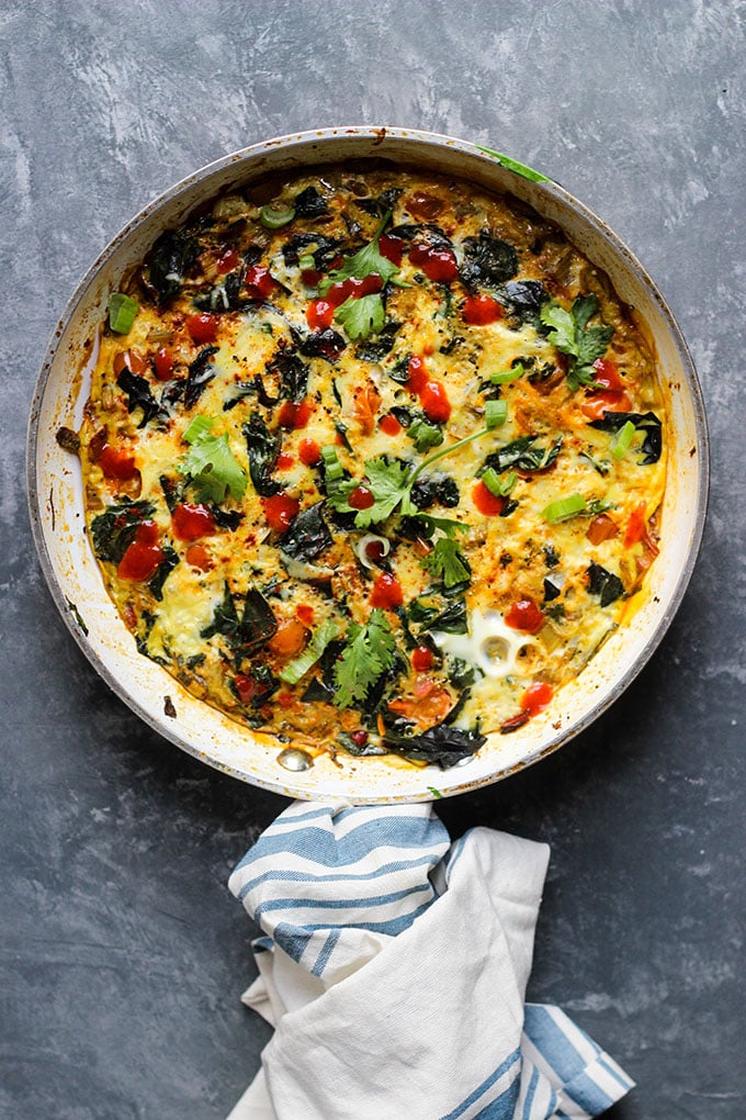 Swiss Chard Frittata with Tomatoes and Goat Cheese