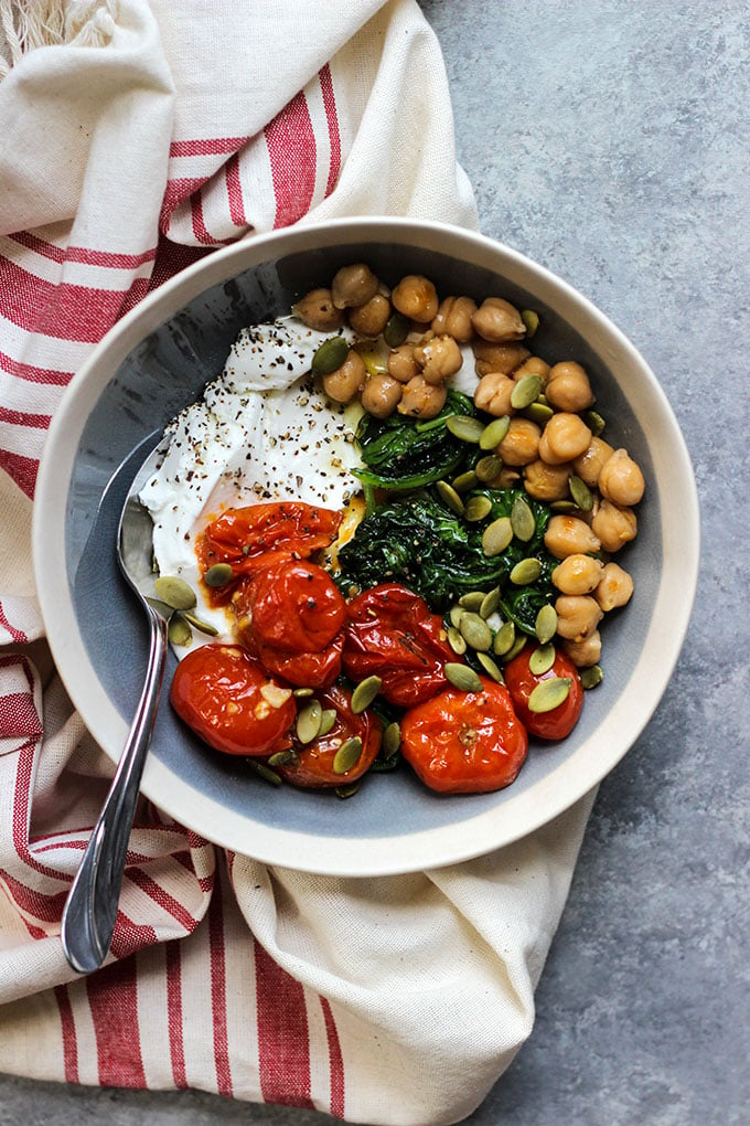 Roasted Tomato Spinach Yogurt Bowl