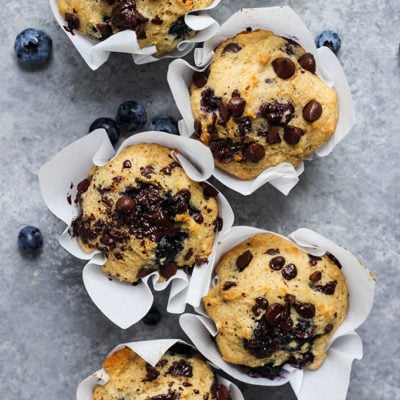 Blueberry Chocolate Muffins made with Greek yogurt