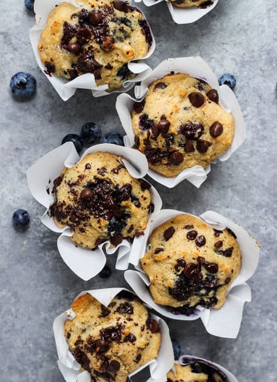 Blueberry Chocolate Muffins made with Greek yogurt