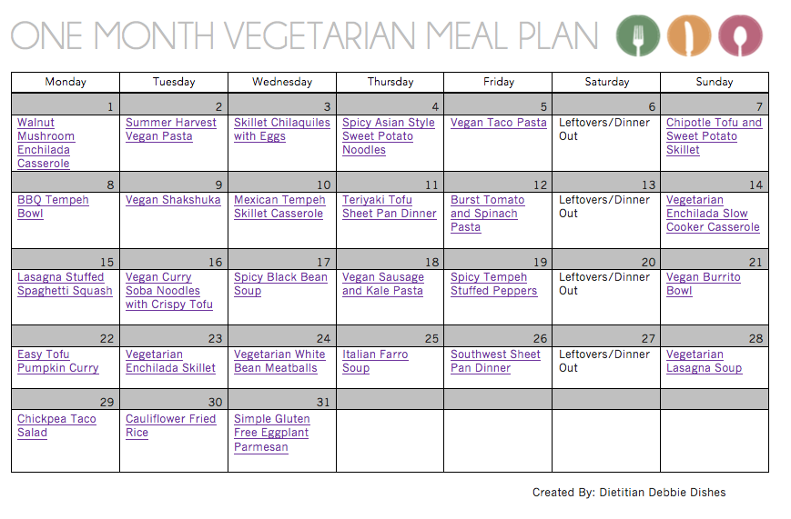 One Month Vegetarian Meal Plan
