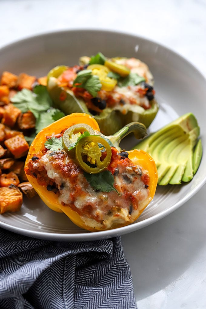 Vegetarian TVP Stuffed Peppers | Dietitian Debbie Dishes