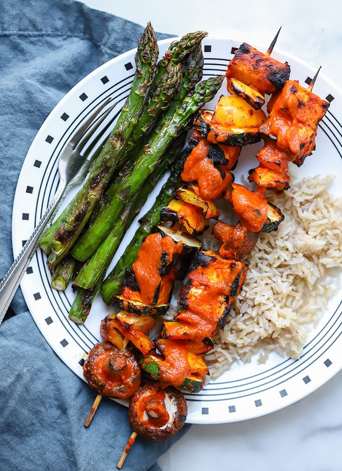 Grilled Tofu Kebabs with Red Pepper Sauce Dietitian Debbie Dishes