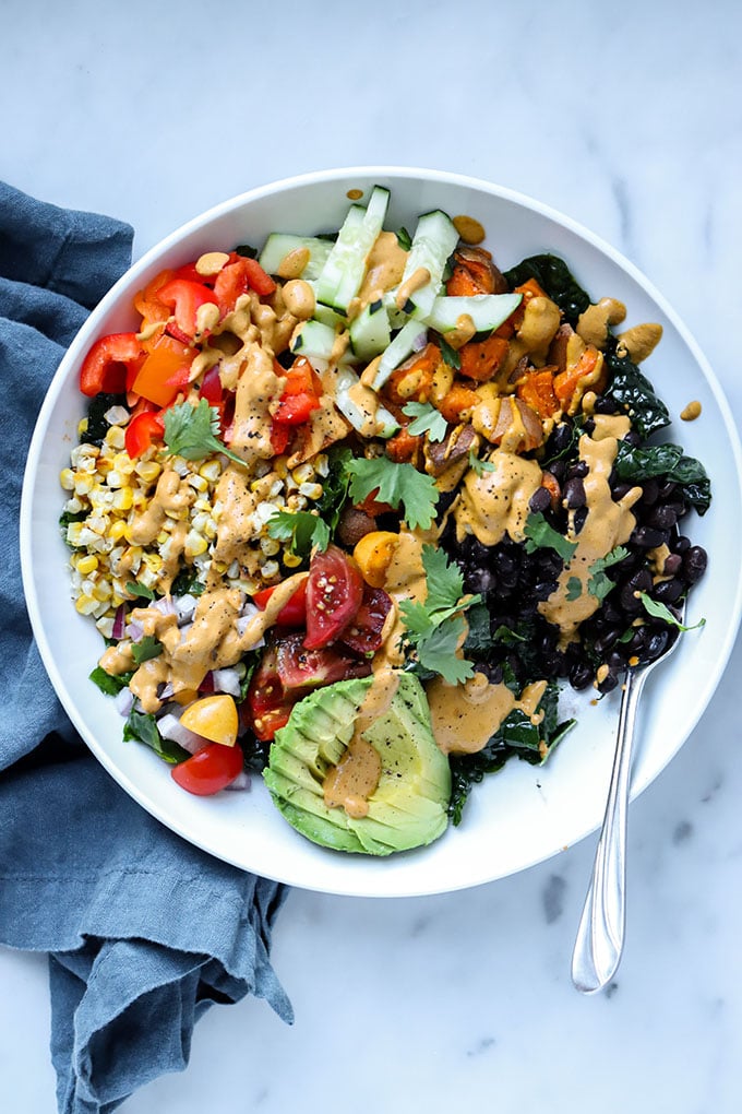 taco salad with a creamy chipotle cashew dressing.