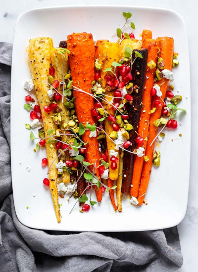 Rosemary Roasted Carrots with Goat Cheese and Pomegranate
