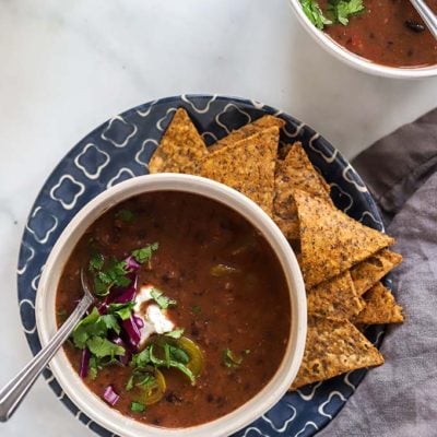 black bean soup with chips