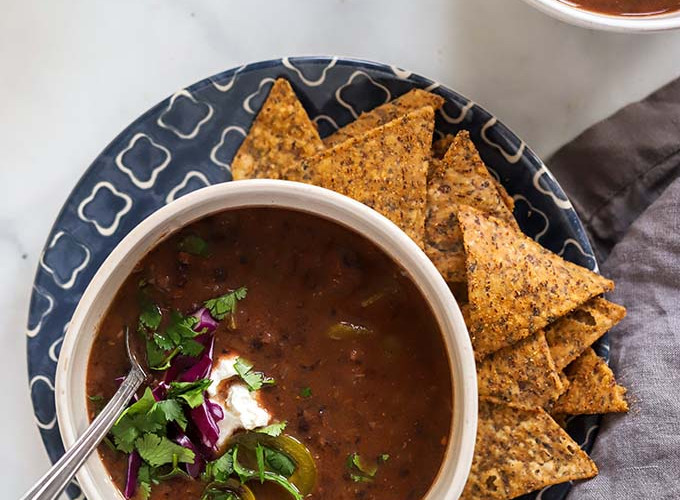 black bean soup with chips