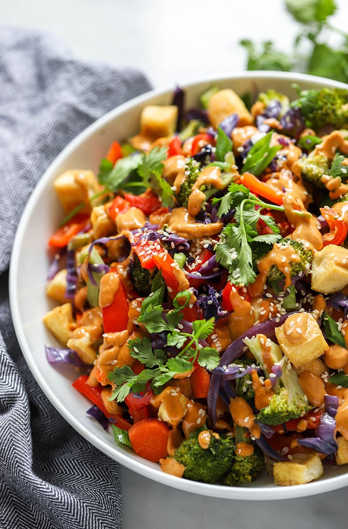 Tofu stir fry with peanut sauce