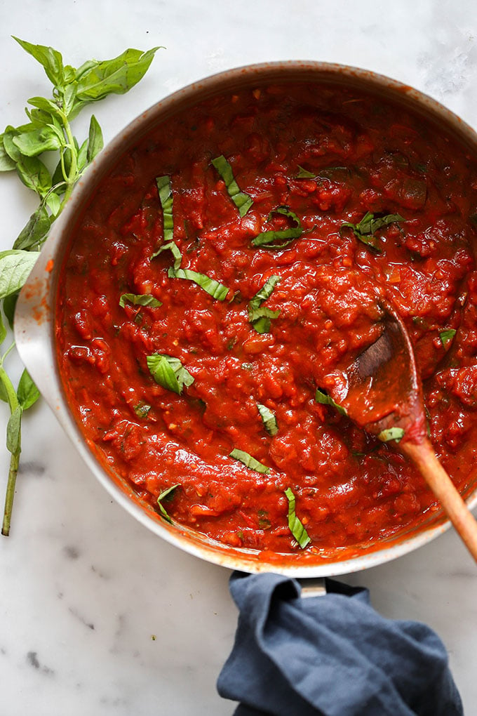 small batch tomato sauce in large skillet.