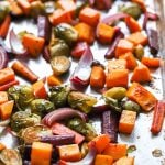 balsamic herb roasted vegetables on sheet pan