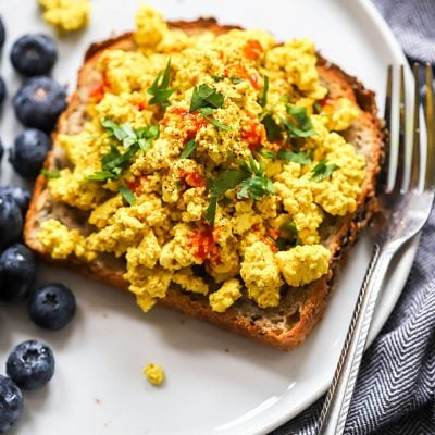 Easy Vegan Tofu Scrambled with Forked Toast