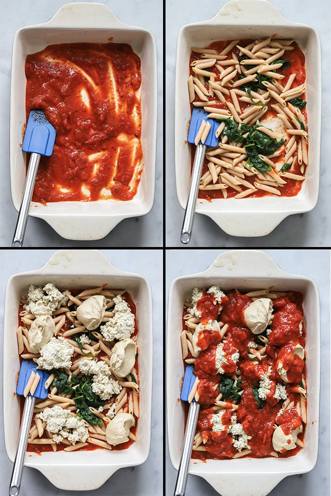 vegan baked ziti process shots