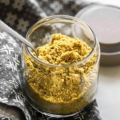 Close up easy vegan parmesan in jar