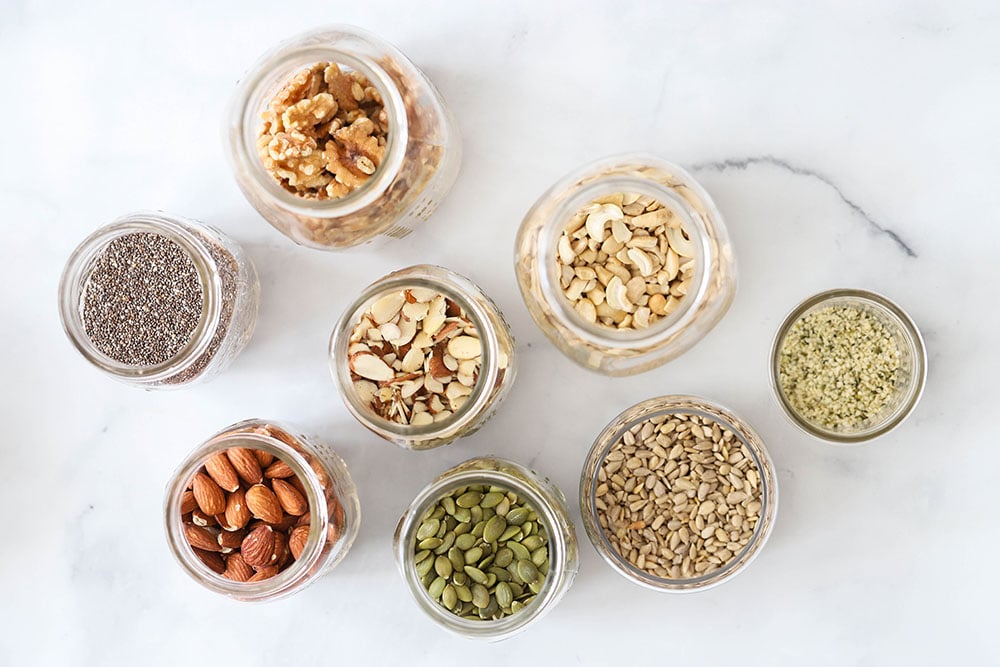 nuts and seeds in jars