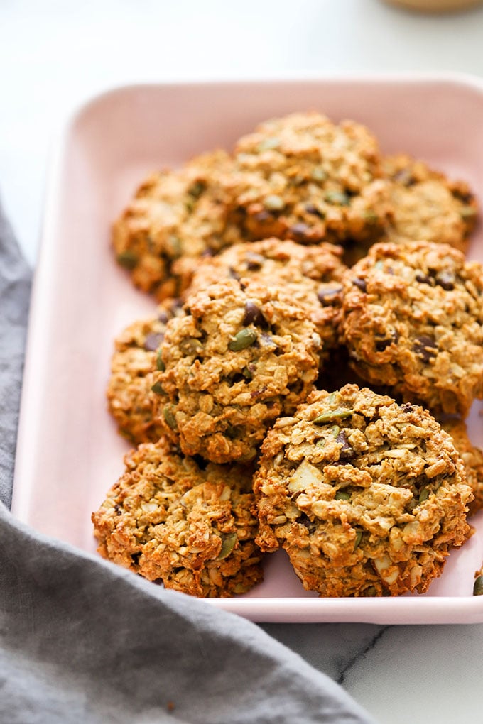 vegan breakfast cookies in pink tray