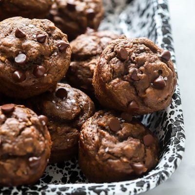 vegan double chocolate banana muffins close up