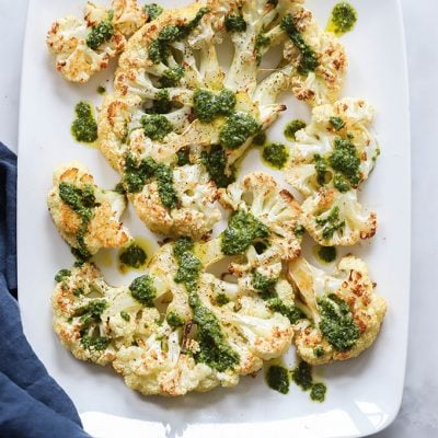 roasted cauliflower steaks with pesto