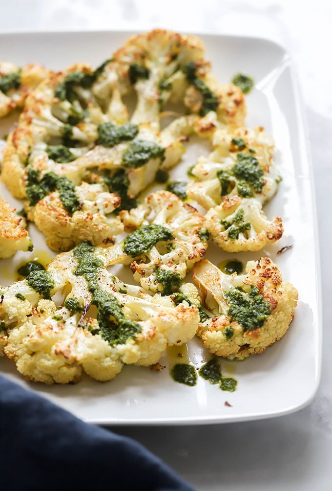 roasted cauliflower steaks with pesto