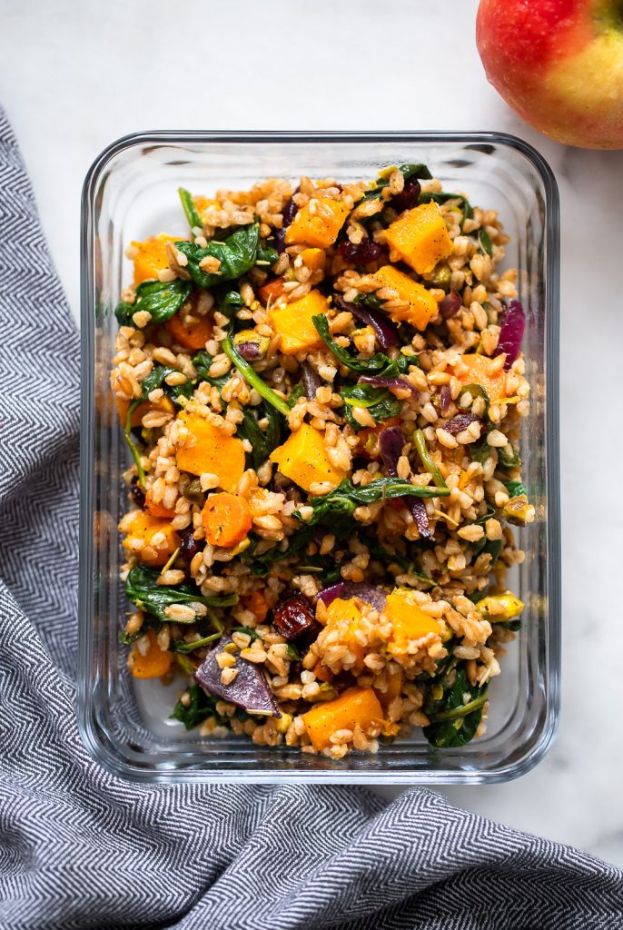 warm farro salad with roasted vegetables
